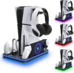 PlayStation Portal Charger, PS5 Stand and Cooling Station with RGB LED Controller Charging Dock Accessories, PS5 Edge Controller and PS Portal Charger, Headset and Remote Holders - Image 2