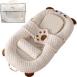 Portable Baby Lounger,Infant Lounge Anti spit Wedge Pillow,Soft and Comfortable Removable Cover, Newborn Babies Essentials Foldable Infant Lounge (Brown Bear) - Image 2