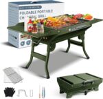 Portable Charcoal Grill Foldable Grills BBQ Grill Charcoal Small Grill for Travel, Camping, Outdoor Cooking, Backyard, Hiking, Patio Garden, Picnics, Green - Image 2