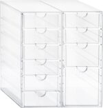 Prsildan Acrylic Drawer Makeup Organizer with 10 Drawers, Set of 2 Office Desk Organizers Accessories, Clear Stackable Storage Drawers for Vanity, Countertop, Craft, Jewelry, Art Supply Organization - Image 2