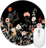 Round Mouse Pad, Garden Blooming Flowers Mouse Pad, Colourful Wildflowers Floral Small Mouse Mat with Waterproof Anti Slip Rubber Mousepad for Desktops, Computers, 7.9x7.9 Inch, Black - Image 2
