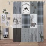 Rustic Cabin Bear Deer Shower Curtain, Country Blue Plaid Shower Curtain Set for Bathroom, Farmhouse Forest Nature Fabric Shower Curtain Restroom Bathtub Decor Accessories with Hooks (69x84) - Image 2
