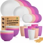 SINOGE 40 PCS Wheat Straw Dinnerware Sets for 8 Unbreakable Plastic Plates and Bowls Sets Cups - Dinner dish set Dishwasher and Microwave Safe Plates for Kitchen - Floral Feast - Image 2