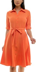 Sharagano Womens Button Front Pleated Shirt Casual Dress - Image 2
