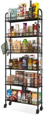 Slim Rolling Storage Cart with Wheels, Metal 6 Tier Mobile Shelving Unit Organizer Kitchen Utility Cart for Office Bathroom Kitchen Laundry Room Narrow Places (6inches) - Image 2
