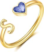 Stocking Stuffers - Initial Rings for Women Teen 14K Gold Plated Birthstone Rings Stackable Dainty Letter Rings Christmas Birthday Birthstone Jewelry Gifts for Mother Daughter,Adjustable Size 5-10 - Image 2