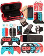 Switch Accessories - Family Bundle Accessories for Nintendo Switch, Carry Case& Screen Protector,4 Pack Joy Con Grips and Steering Wheels, Case Cover,Stand Mount,Joy Con Charger and More - Image 2