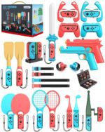 Switch Sports Accessories Bundle - HOZKAII 22 in 1 Family Accessories Kit Pack for Nintendo Switch/OLED Sports Games with Charging Dock, Game Guns, Tennis Rackets, Golf Clubs, Wrist Bands & Leg Strap - Image 2