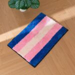Tufted Striped Bath Mat – Soft Plush Microfiber Rug with Colorful or Pink-Blue Stripes, Non-Slip & Machine Washable Floor Mat for Bathroom, Bedroom, Entryway (24x16, Blue-Pink-White Striped) - Image 2