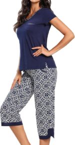 Two Piece Outfits Womens Pajamas Short Sleeve Sleepwear Tops and Capri Pants Pjs Print Pajama Sets - Image 2