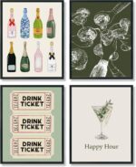ULEGI Bar Cart Wall Decor, Trendy Retro Champagne Cocktail Cheers Wall Art Decor Set of 4, Bar Poster, Bar Art Wall Decor Posters for Home Lounge Bar Club Kitchen, 12x16 Inch Unframed - Image 2