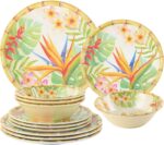 UPware 12 Piece Bird of Paradise Melamine Dinnerware Sets, Outdoor Dishes Set, Plates and Bowls Sets, Service for 4, Multicolor - Image 2