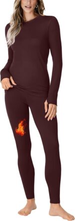 WIHOLL Long Johns Thermal Underwear for Women Fleece Lined Base Layer Pajama Set Winter Clothing - Image 2