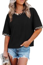WIHOLL Womens T Shirts Loose Fit Short Half Sleeve Crew Neck Oversized Tshirts Color Block Summer Tops Fashion 2026 - Image 2
