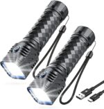 WdtPro Metal LED Flahlight High Lumens,2 Pack Rechargeable Flashlights Waterproof, Super Bright Flash Light for Camping Hiking Outdoor Home Emergency, Camping Essentials Gear - Image 2