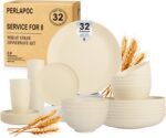 Wheat Straw Dinnerware Sets for 8, 32 PCS Unbreakable Plates and Bowls Sets, Kitchen Dish Set - Dinner Plate/Dessert Plate/Cereal Bowl/Cup, for Outdoor Camping RV Apartment Essentials - Beige - Image 2