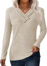 Women Long Sleeve Tunic Tops for Leggings V Neck Button Loose T Shirts 2025 Fall Dressy Casual Blouse Sweatshirt Sweater - Image 2