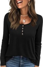 Womens Long Sleeve Tops Henley Loose Casual T Shirts Fall Women's Clothing Fashion Trendy 2025 - Image 2