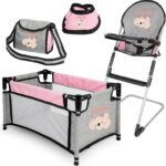 deAO Baby Doll Accessories Baby Doll Playset Furniture Set Baby Doll Crib High Chair Diaper Bag Nursery Playset Pretend Play Role Play Set Christmas Birthday Gifts for Kids Girls Boys - Image 2