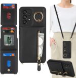 for Samsung Galaxy A53 5G Case with Card Holder for Women, for Galaxy A53 5G Phone Case Wallet with Strap Credit Card Slots Crossbody with Zipper Shockproof Case for A53 - Black - Image 2