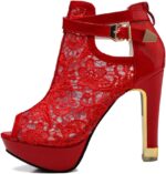 getmorebeauty Women's Pretty Lace Flowers Open Toes High Heels Ankle Boots - Image 2