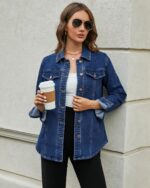 luvamia 2025 Jean Jackets for Women Fashion Denim Jacket Western Oversized Shacket Jacket Button Up with Pockets - Image 2