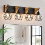 maesta 4-Light Farmhouse Bathroom Vanity Light Fixtures, Wood Bathroom Light Over Mirror, Rustic Sconces Wall Lighting with Elegant Metal Lampshade for Living Room, Bedroom, Hallway - Image 2