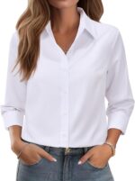 siliteelon Button Down Shirts for Women: Wrinkle Free Long Sleeve Regular Fit Collared Dress Shirt Solid Formal Office - Image 2