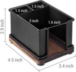 MyGift Modern Industrial Matte Black Metal Office Stationery Organizer with Sticky Note Holder, 2 Pen Storage Compartments and Rustic Burnt Solid Wood Base - Image 6