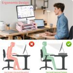 AUPSEN Pink Desk Organizers and Accessories, 2-Tier Wood Computer Monitor Stand with Drawer, Pen Storage & Phone Holder, Office Desk Accessories, Workspace Desktop Organization for Office Supplies - Image 3