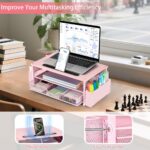 AUPSEN Pink Desk Organizers and Accessories, 2-Tier Wood Computer Monitor Stand with Drawer, Pen Storage & Phone Holder, Office Desk Accessories, Workspace Desktop Organization for Office Supplies - Image 4