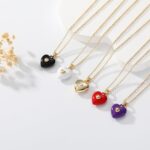 14K Gold Plated Heart Pendant Necklace for Women Trendy Cute Dainty Love Choker Necklaces Pink Black White Red Enamel Heart Pendants Fashion Jewelry Birthday Mother Gifts - Image 6