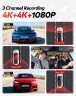 4K+4K+1080P 3 Channel Dash Cam Front and Rear with Cabin, Free 128GB Card Included, 5.8GHz WiFi6 - up to 20MB/s, IR Night Vision, Built-in GPS, G-Sensor, 24H Parking Mode, Support 512GB Max - Image 3