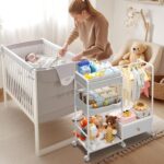 BBLIKE 3in1 Diaper Caddy Organizer - Diaper Caddy & Rolling Diaper Cart with Kids Clothing Rack for Nursery and Baby Essentials, Multi-Function Utility Cart for Bedroom and Bathroom, White - Image 3