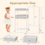BBLIKE 3in1 Diaper Caddy Organizer - Diaper Caddy & Rolling Diaper Cart with Kids Clothing Rack for Nursery and Baby Essentials, Multi-Function Utility Cart for Bedroom and Bathroom, White - Image 4
