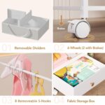 BBLIKE 3in1 Diaper Caddy Organizer - Diaper Caddy & Rolling Diaper Cart with Kids Clothing Rack for Nursery and Baby Essentials, Multi-Function Utility Cart for Bedroom and Bathroom, White - Image 7