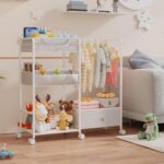 BBLIKE 3in1 Diaper Caddy Organizer - Diaper Caddy & Rolling Diaper Cart with Kids Clothing Rack for Nursery and Baby Essentials, Multi-Function Utility Cart for Bedroom and Bathroom, White - Image 8