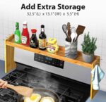 IIIOIIIA Bamboo Over The Stove Spice Shelf for Kitchen Storage, 31.5" Kitchen Spice Rack Organizer Stove Top Shelf with 6 Hooks, 11.4" Height Extra Storage Countertop, Easy to Assemble - Image 3