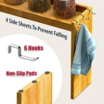 IIIOIIIA Bamboo Over The Stove Spice Shelf for Kitchen Storage, 31.5" Kitchen Spice Rack Organizer Stove Top Shelf with 6 Hooks, 11.4" Height Extra Storage Countertop, Easy to Assemble - Image 8