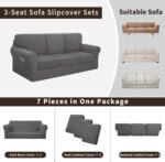 Easy-Going 7 Pieces Stretch Couch Cover Washable Sofa Cover Set for 3 Backrest and Seat Cushion Couch Anti-Slip Sofa Slipcover Furniture Protector with Elastic Bottom (Large, Light Grey) - Image 4