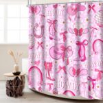 Pink Bow Western Shower Curtain Hot Pink Pretty Cute Bowknot Disco Cowgirl Shower Curtains for Teens Girls 72x72Inch Polyester Pink White Cow Print Trendy Bath Curtain Decor with 12Hooks - Image 4