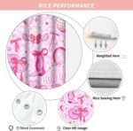 Pink Bow Western Shower Curtain Hot Pink Pretty Cute Bowknot Disco Cowgirl Shower Curtains for Teens Girls 72x72Inch Polyester Pink White Cow Print Trendy Bath Curtain Decor with 12Hooks - Image 5