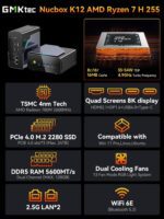 GMKtec Gaming Mini PC AMD Ryzen 7 H 255 (Upgraded 8745HS) 32GB RAM Dual NIC LAN 2.5Gbps Desktop Computers 4K Display, WiFi 6E, USB3.2, USB-C, BT 5.2, DP, HDMI NUCBOX K12 32+1T - Image 4