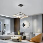Siittoo Modern Black Chandelier Dining Room Light Fixture, 96W Dimmable LED Modern Pendant Light, 2-Ring Rectangular Chandelier Hanging Light Fixture for Kitchen Island Living Room Hall, Φ=24''+16'' - Image 3