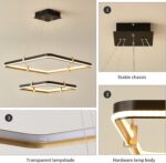 Siittoo Modern Black Chandelier Dining Room Light Fixture, 96W Dimmable LED Modern Pendant Light, 2-Ring Rectangular Chandelier Hanging Light Fixture for Kitchen Island Living Room Hall, Φ=24''+16'' - Image 9