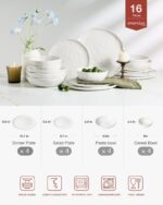 Famiware Porcelain kitchen plates and bowls set, Modern dishes set for 4, Handmade Wave Edge Dinnerware Sets, Microwave and Dishwasher Safe Tableware, Polar White (16pc) - Image 3