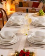 Famiware Porcelain kitchen plates and bowls set, Modern dishes set for 4, Handmade Wave Edge Dinnerware Sets, Microwave and Dishwasher Safe Tableware, Polar White (16pc) - Image 4