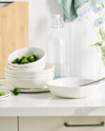 Famiware Porcelain kitchen plates and bowls set, Modern dishes set for 4, Handmade Wave Edge Dinnerware Sets, Microwave and Dishwasher Safe Tableware, Polar White (16pc) - Image 6