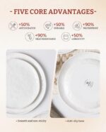 Famiware Porcelain kitchen plates and bowls set, Modern dishes set for 4, Handmade Wave Edge Dinnerware Sets, Microwave and Dishwasher Safe Tableware, Polar White (16pc) - Image 7