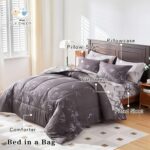 7-Piece Bed in a Bag King Comforter Set with Sheets, Black Leaves Botanical Design Lightweight Bedding for All Season (1 Comforter, 2 Pillow Shams, 1 Fitted Sheet, 2 Pillowcases) - Image 7